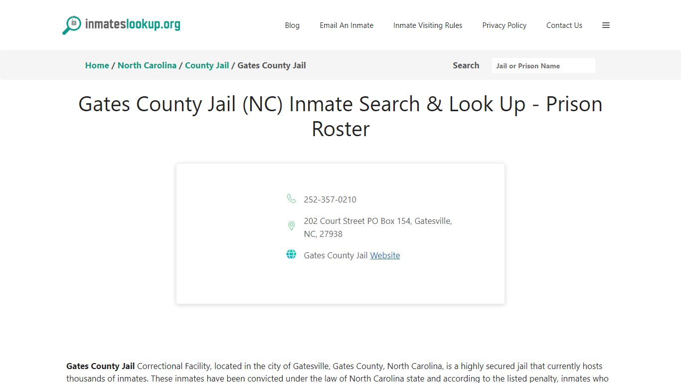 Gates County Jail (NC) Inmate Search & Look Up - Prison Roster