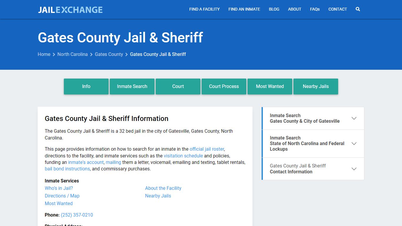 Gates County Jail & Sheriff, NC Inmate Search, Information