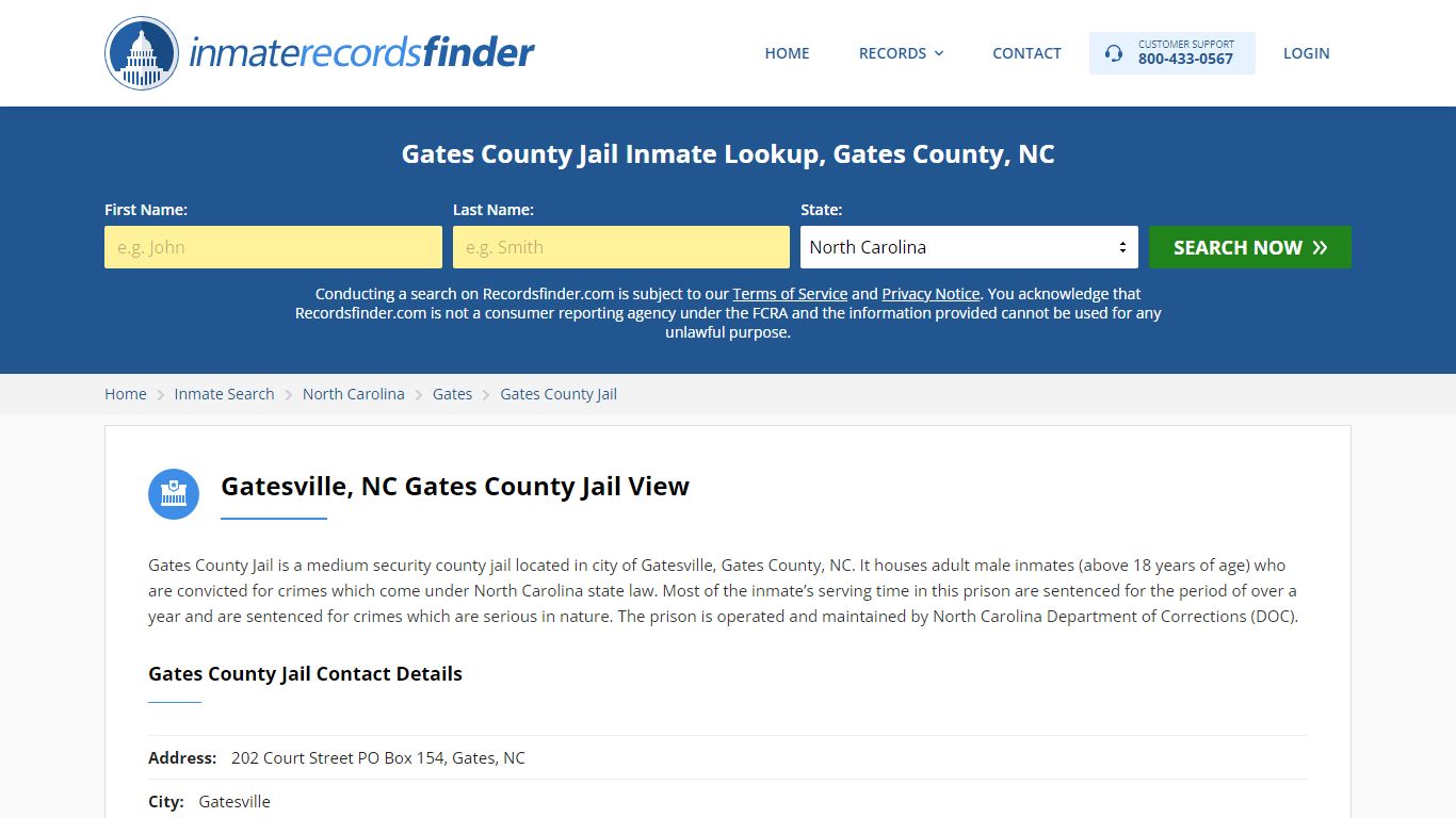 Gates County Jail Inmate Lookup, Gates County, NC - Recordsfinder.com